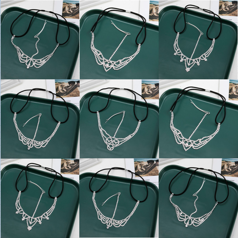 Accesorios para el cabello de moda europea y americana gota de agua de diamante completo Cadena de pelo de múltiples capas cadena de la frente de diamantes de imitación gótico transfronterizo