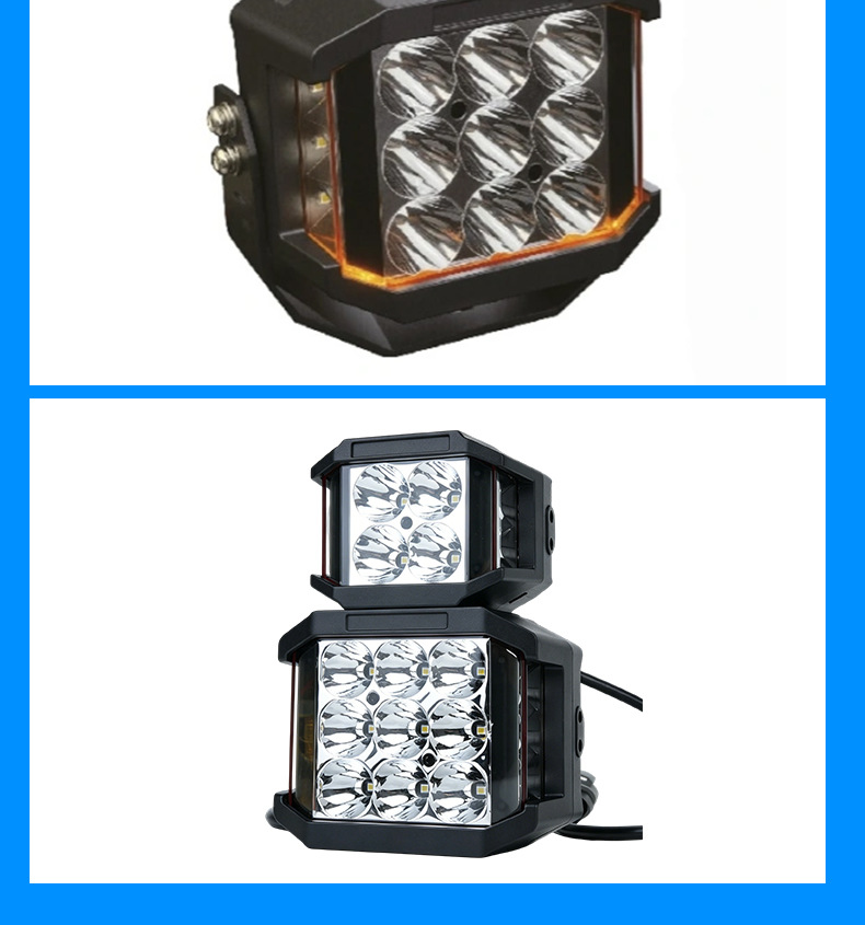 Car off-road vehicle modified luggage rack work light A-pillar LED fill light Square LED high-brightness spotlight 4inch 6inch