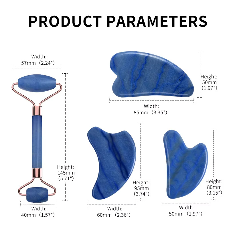 Grenzüberschreitender Lagerbestand Blauer Dongling-Jade-Roller Gua Sha Board Manueller Kugelmassagegerät Gesichts-Meridian-Massagegerät
