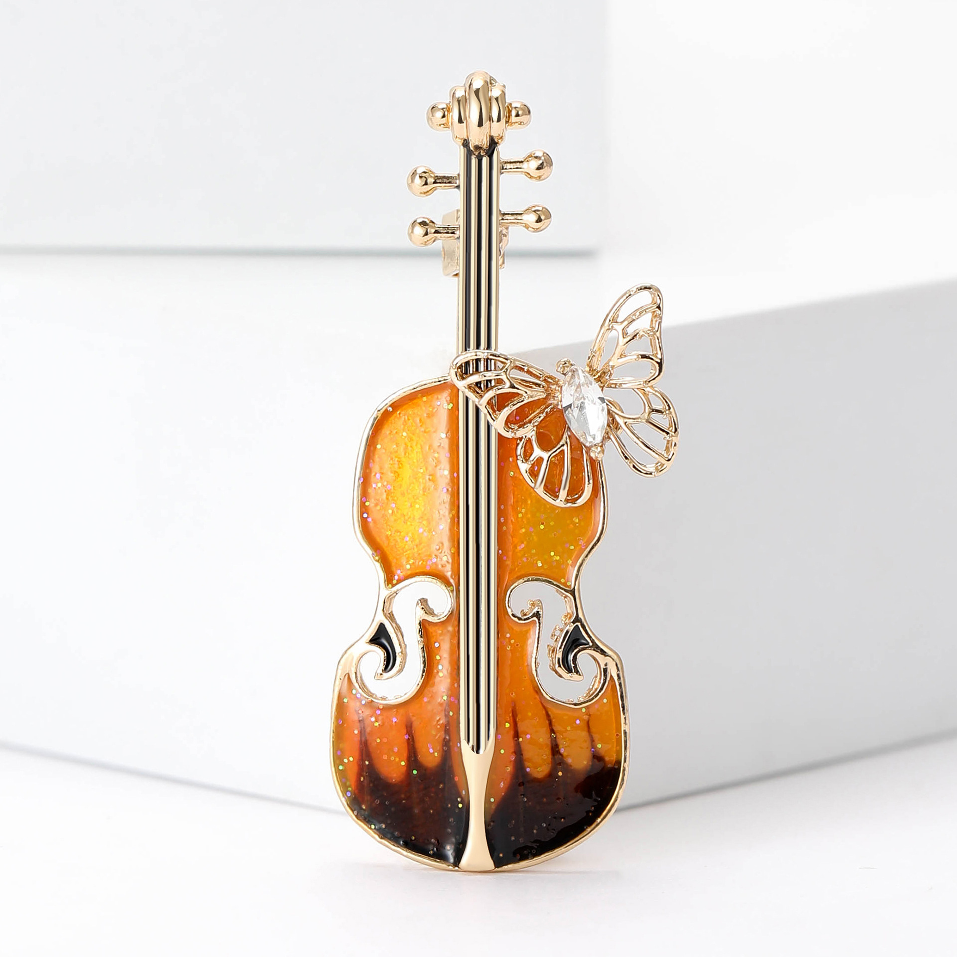 Korean Fashion Enamel Butterfly Violin Brooch Fashion ins Trendy Personalized Pin Cute Artistic Accessories