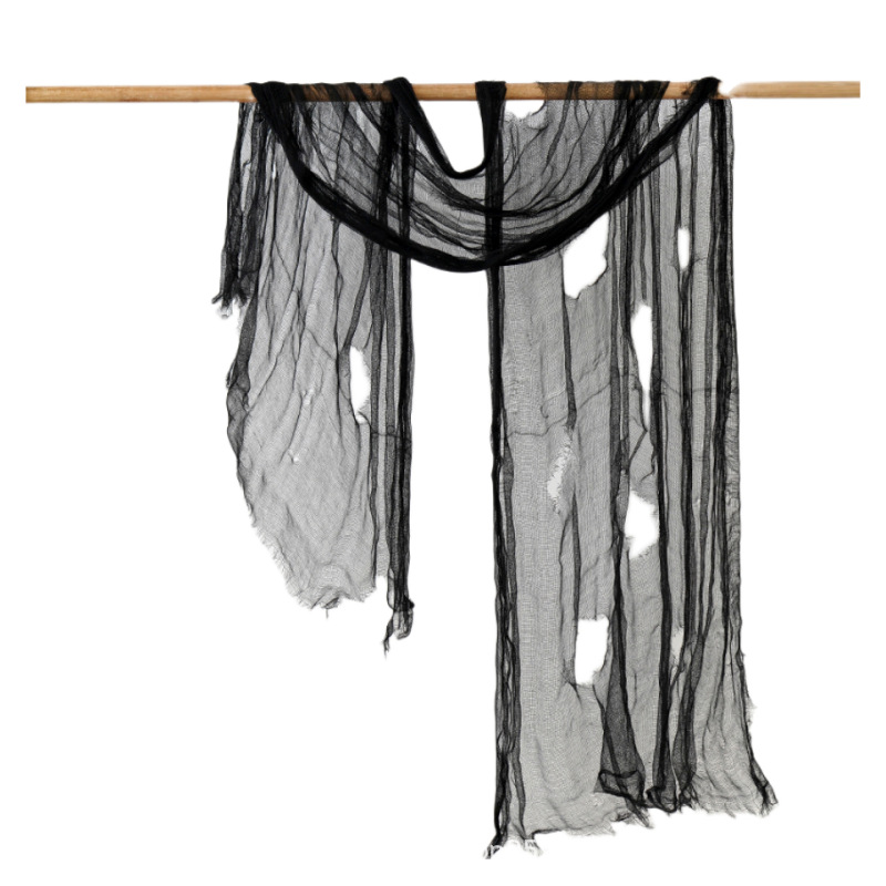 Suministro transfronterizo Halloween negro rasgado gasa fantasma Festival horror ventana pantalla tela de araña gasa fantasma Festival horror mantel