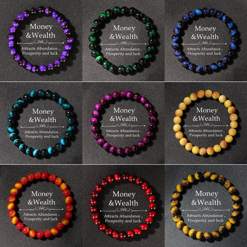 Supports Mixed Batch Sales of Jewelry Bracelets, Glass Beads, European and American Cross-Border Crystal Bracelets, Dopamine Imitation Tiger Eye Stone Beaded Bracelets
