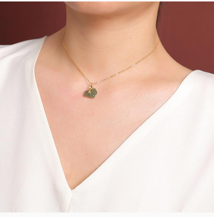 Mặt dây chuyền bạc S925 mạ vàng đính đá ngọc bích và pha lê hình đồng xu cát tường — Hồng thủy (không kèm dây) chi tiết 9