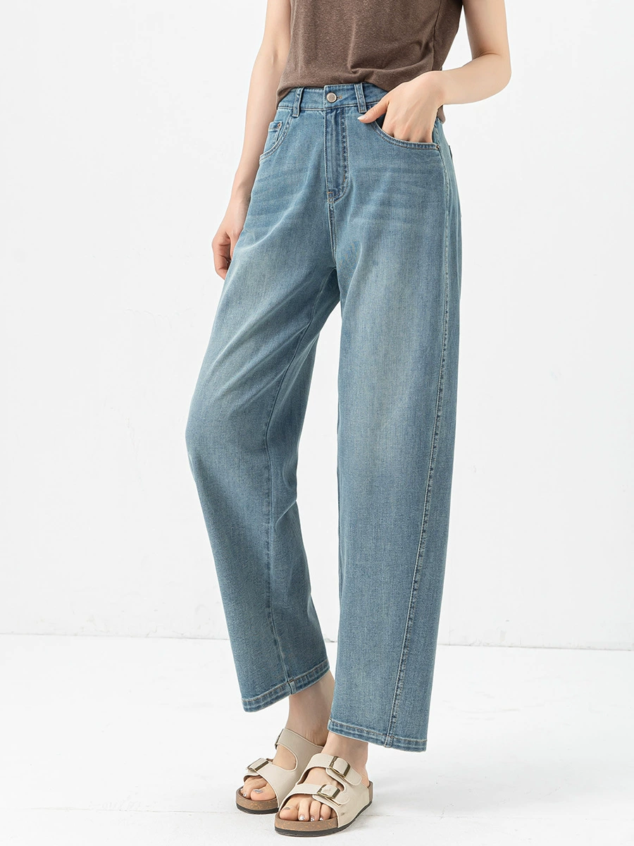 Trousers, summer blue cotton jeans, 2025 years