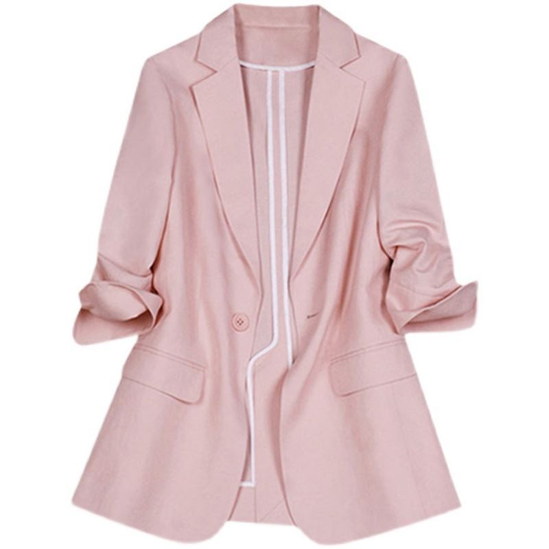 One-Button Sun-Protective Jacket, Spring Style, Plus-Size Women's Clothing, Summer Blazer, Three-Quarter Sleeve, New Pink Blazer One-Button Sun-Protective Jacket, Spring Style, Plus-Size Women's Clothing, Summer Blazer, Three-Quarter Sleeve, New Pink Blazer