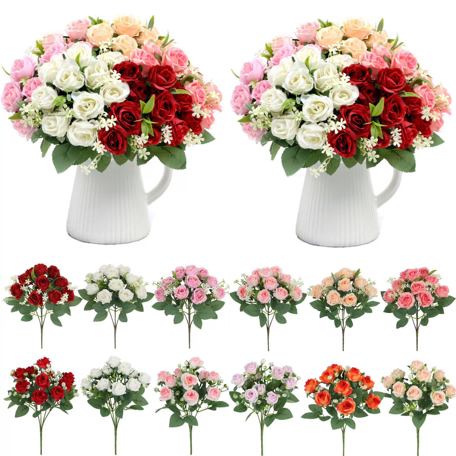 Rose small handle flower simulation flower wedding wedding decoration home furnishings small fresh artificial flower decoration fake flowers wholesale