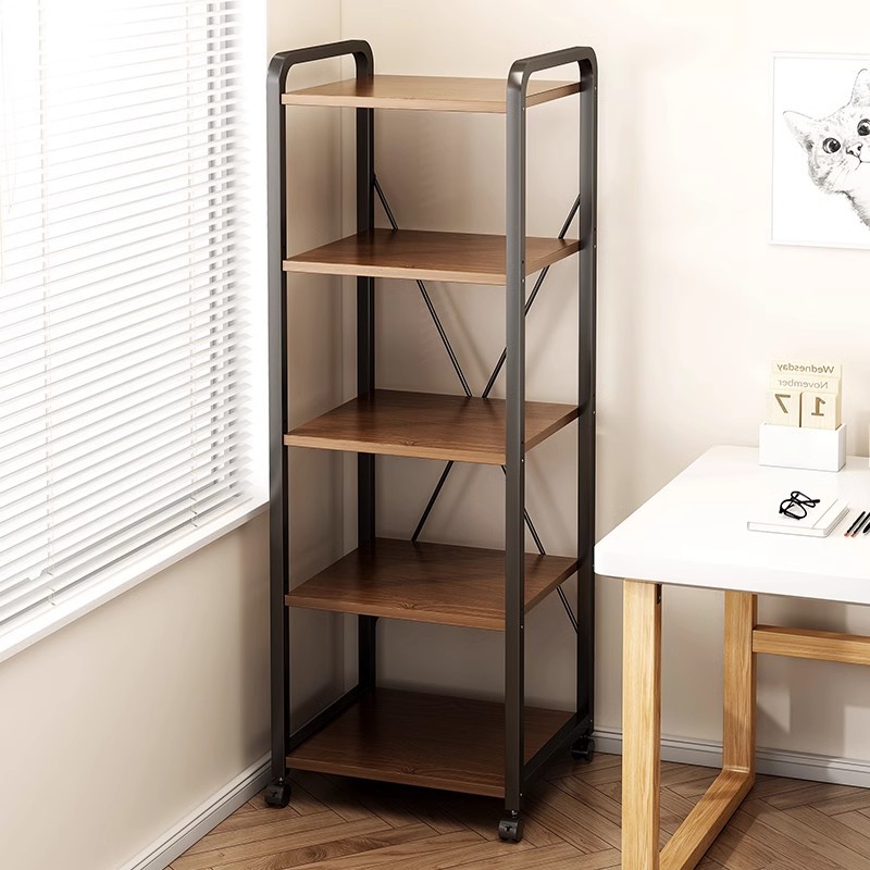 Estante de libros móvil con ruedas de piso estante de almacenamiento multicapa estante de almacenamiento de hierro forjado estante de almacenamiento de sala de estar de oficina estante simple