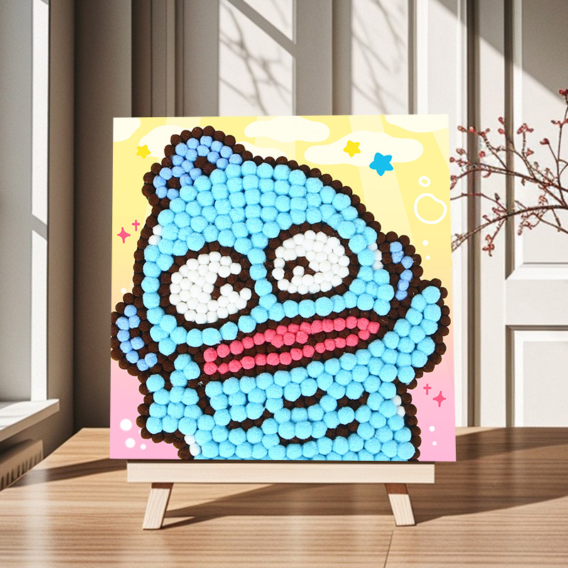 Pintura de bola de pelo Dibujos animados Niños creativos Pegatinas a mano Diy Material hecho a mano Paquete Marco estirado Pintura adhesiva Marco de madera maciza Pintura decorativa