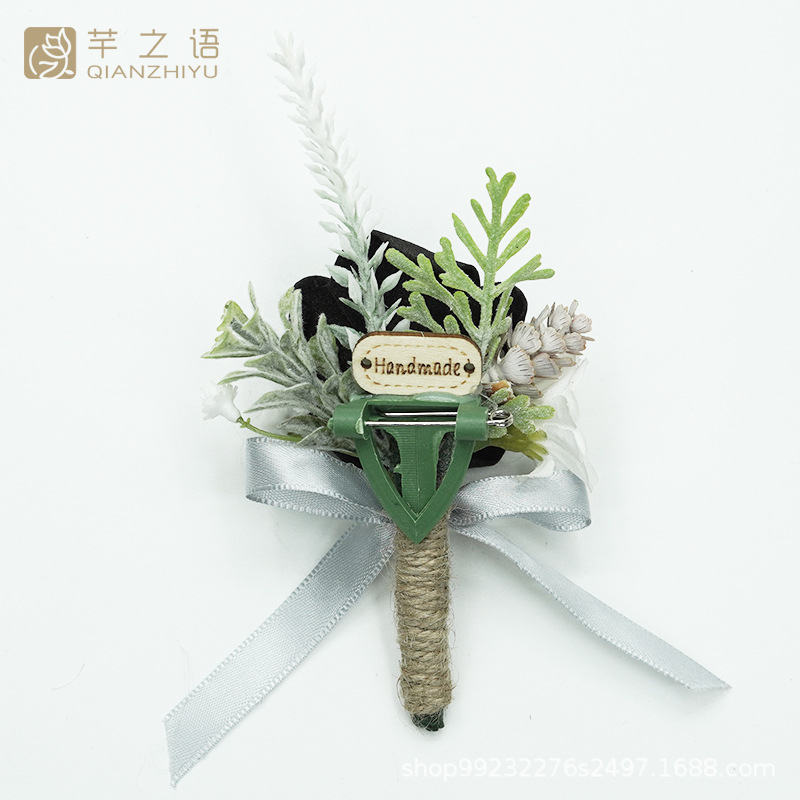 新品亞馬遜同款手工仿真小玫瑰胸花婚禮新娘伴娘歐式迎賓森系批發(fā)