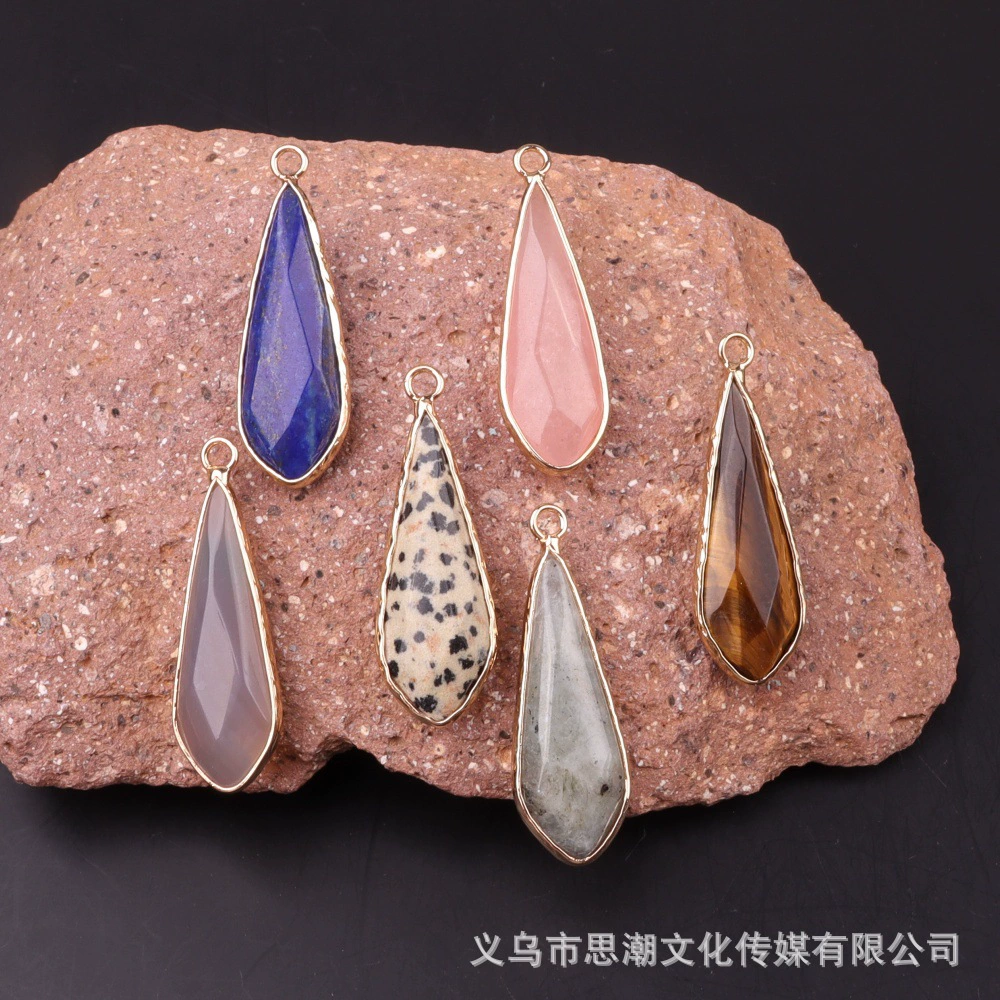 Длинный каплевидный граненый кулон из натурального камня с кристаллами, полудрагоценный камень, одиночный подвесной кулон, серьги «сделай сам», ожерелье, аксессуары