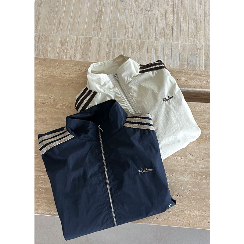 Rainbow Thirteen Lines American Retro Stand Collar Jacket for Women, Fall 2026, Loose Casual Striped Niche Top