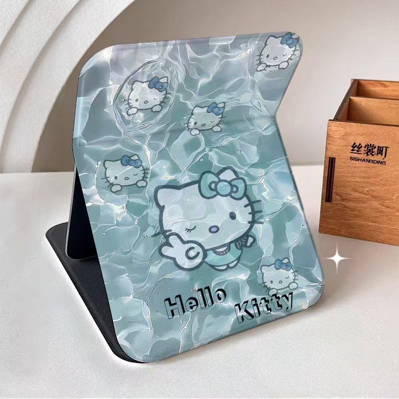 水波凯蒂猫可立镜子随身带ins风台式折叠镜外出旅行补妆镜便携式|undefined