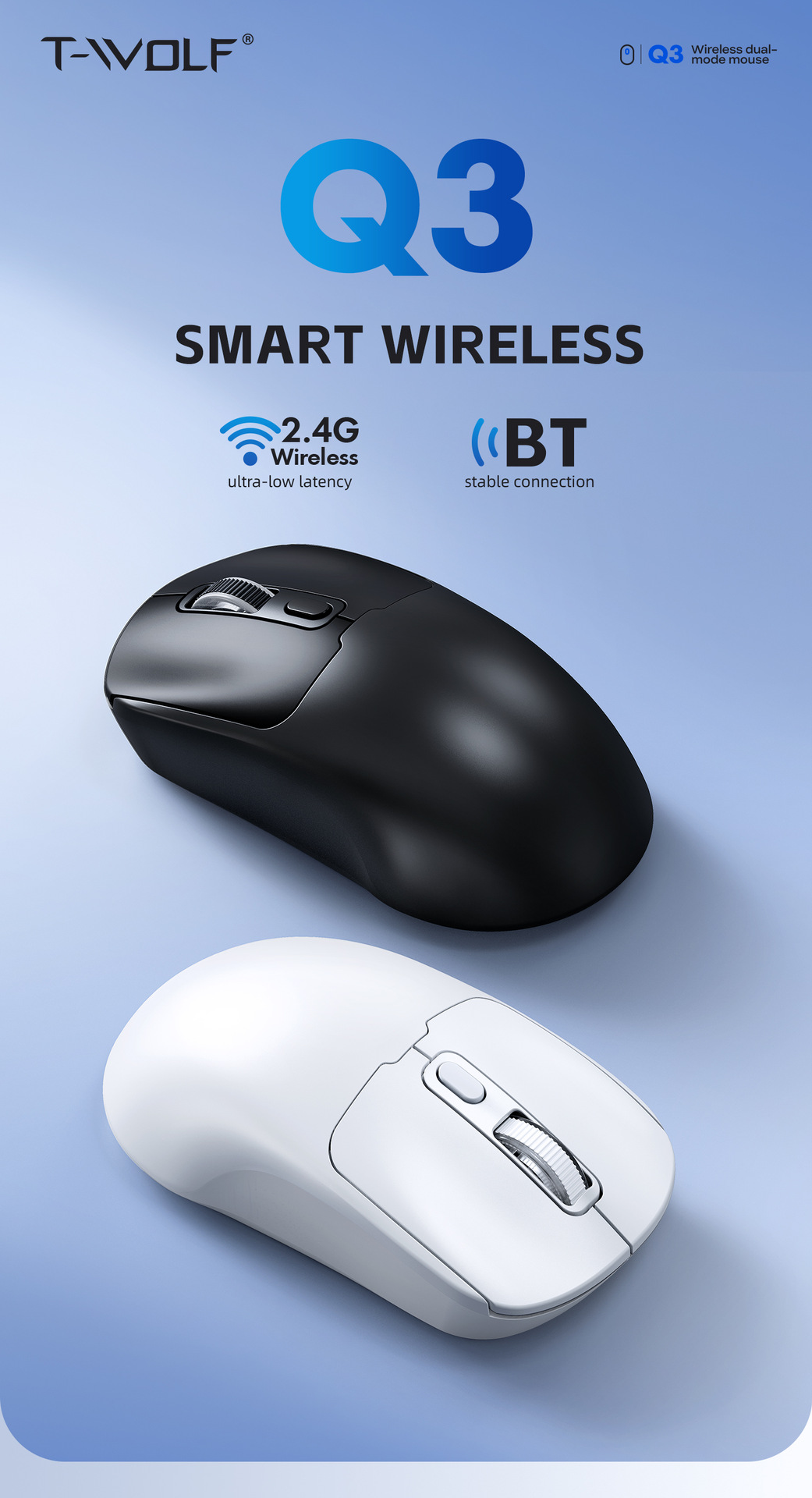 T-WOLF Thunder Wolf Q3 Bluetooth Kablosuz Fare Çift Modlu Şarj 2.4G Dizüstü Ofis Fare Sessiz