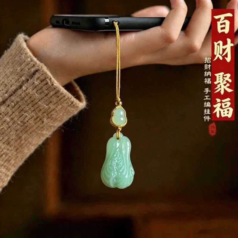 New Chinese-style cabbage and gourd keychain, phone chain, lucky charm for attracting wealth, car key pendant, and Chinese-style bag charm