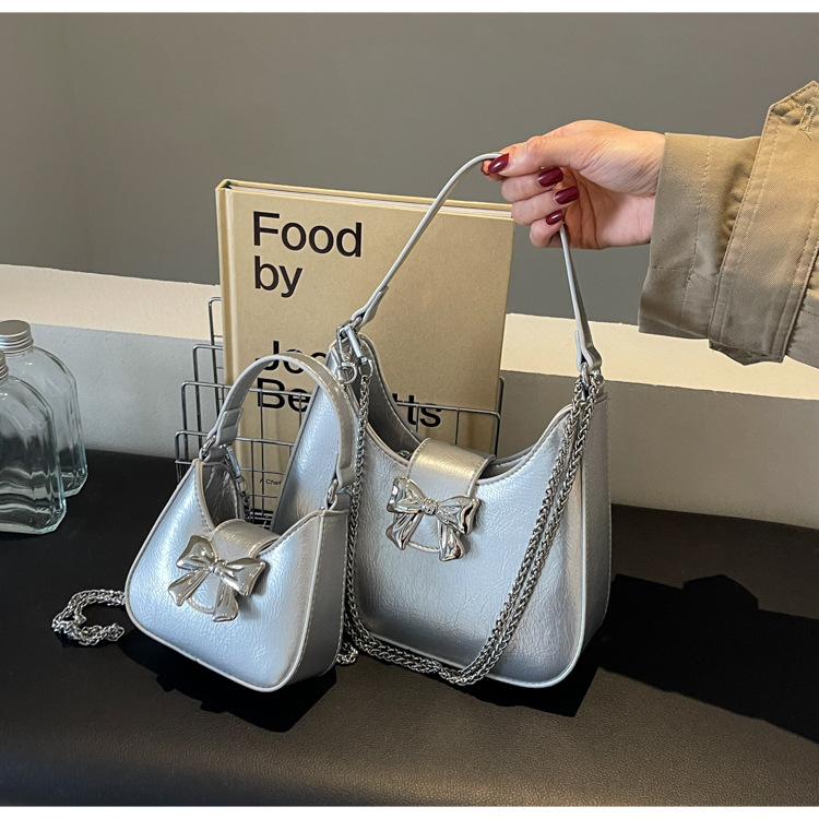 210g Weight Synthetic Leather Lining Material Flip Cover Closure Type Single Shoulder Strap Strap Type Handbag Bags Type Daily, Shopping Occasion Pu Leather Material Bow Knot Pattern All Seasons Season Women's Gender Basic Style Medium Size Women's Medium Pu Leather Bow Knot Basic Flip Cover Handbag 5