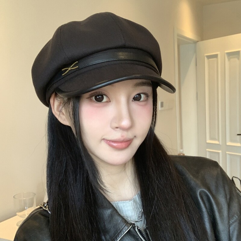 英伦风复古包边皮带扣八角帽子女秋冬新款文艺百搭贝雷帽画家帽潮|undefined