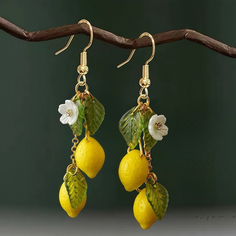 Cross-Border Hot Selling Summer Fresh Fruit Lemon Earrings Ear Hooks Long Tassel Earrings Earrings Personalized Earrings