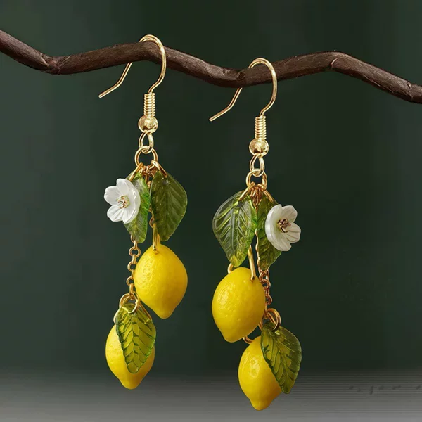 Cross-Border Hot Selling Summer Fresh Fruit Lemon Earrings Ear Hooks Long Tassel Earrings Earrings Personalized Earrings