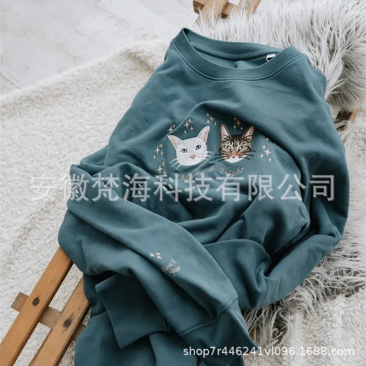 Amazonの人気刺繍カスタムスウェットシャツ、カラー写真付きペット写真、カスタム刺繍スウェットシャツ|undefined