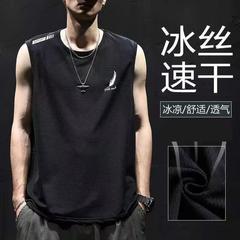 男性の氷糸ベスト夏運動フィットネスの底のシャツの広い肩のトレーニングの薄いタイプの袖なしのtシャツの肩の速乾の男性の潮