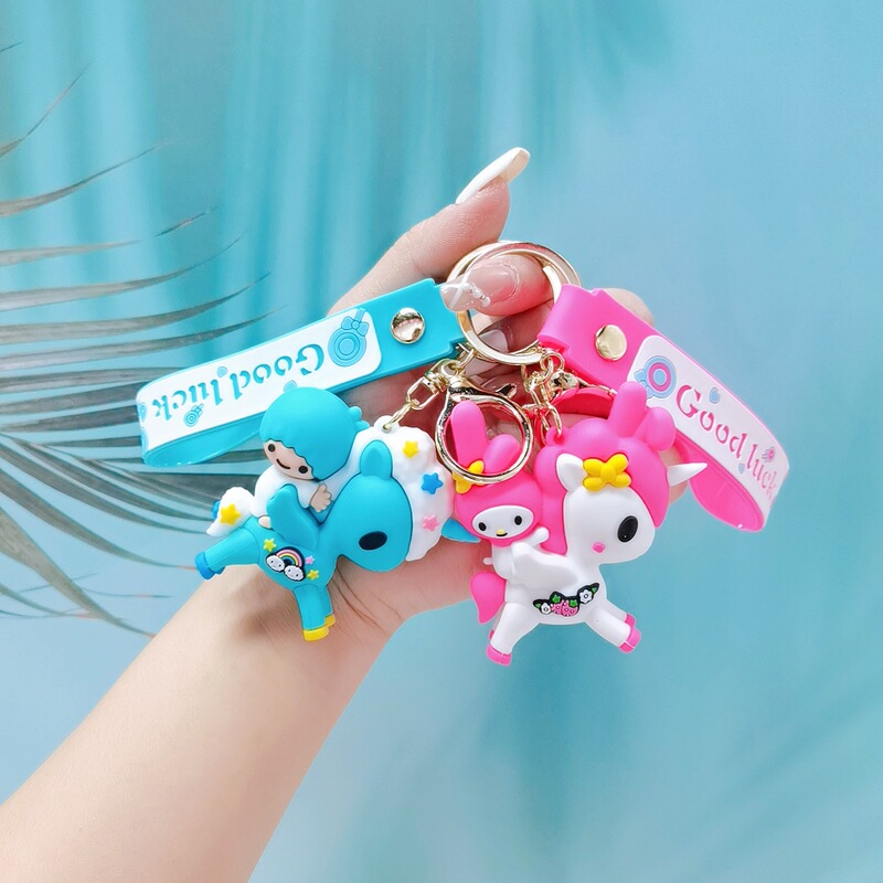 Creative Cartoon Unicorn Hello Kitty Kulomi Soft Rubber Keychain Cute Girl School Bag Doll Pendant Gift