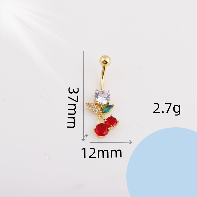 European American Copper Inlaid Zircon Colorful Fruit Collection Navel Ring Stainless Steel Belly Button Piercing detail image 18