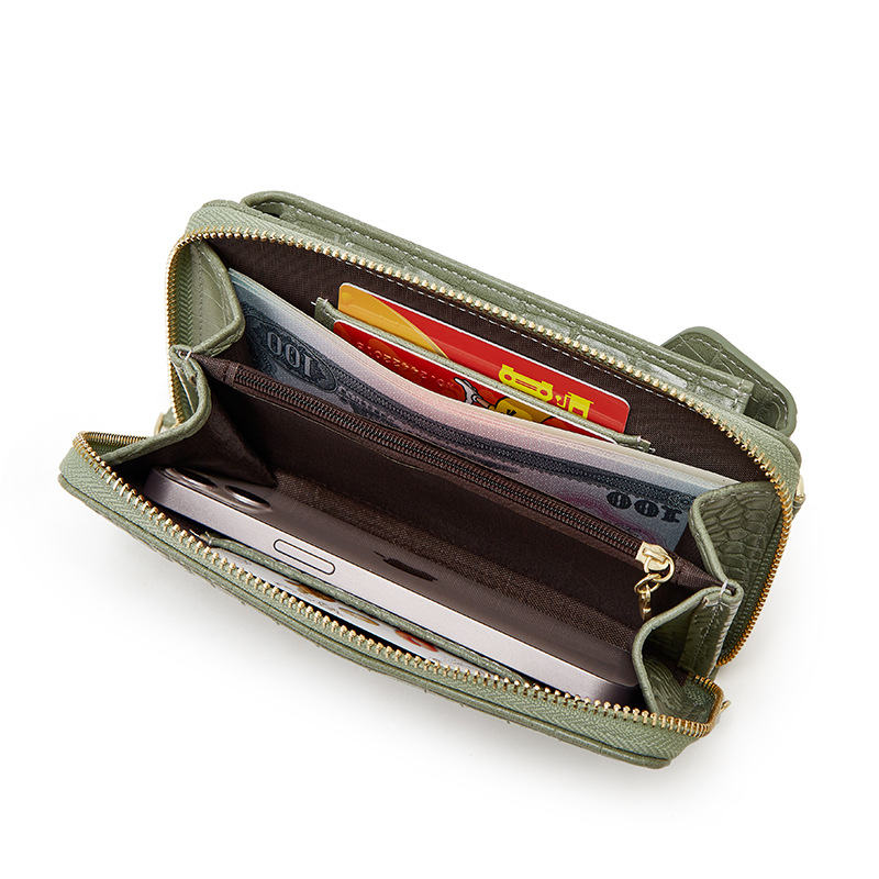 One-shoulder bag, phone bag, capacious wallet, coins, card holder, crocodile print