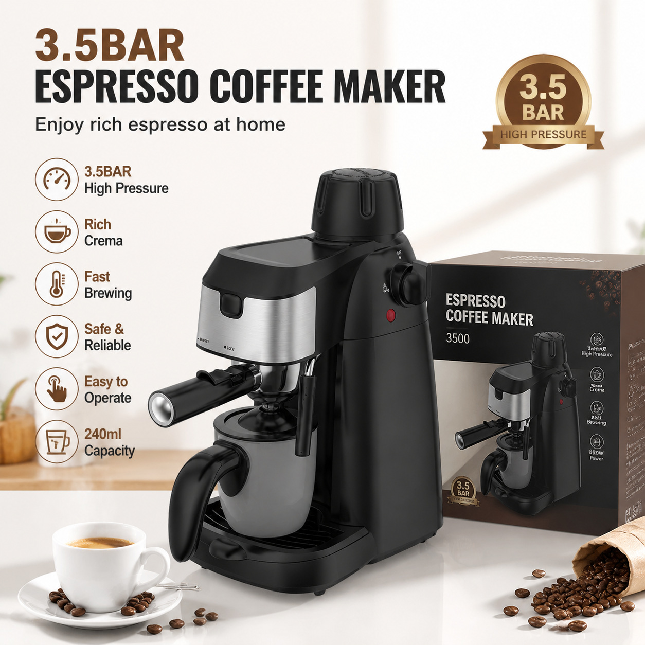 3.5Bar italiano semiautomático vapor burbuja cappuccino espresso italiano cafetera manual vintage