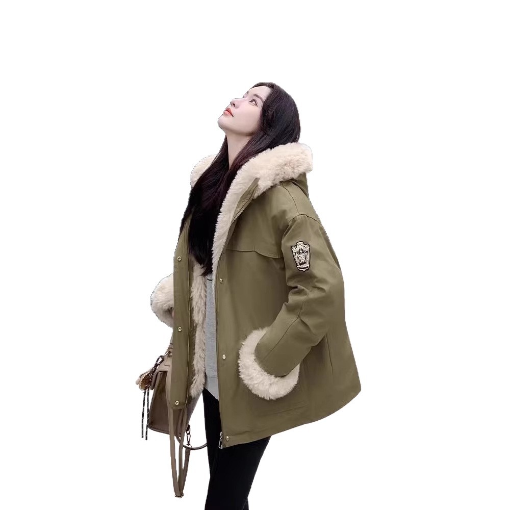 2025 invierno comercio exterior de cordero encapuchado y terciopelo para superar la nueva moda de ropa de algodón de plumón de mujer chaqueta de algodón abrigo image 5