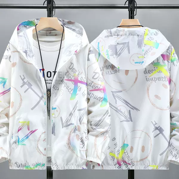 Printed LOGO summer sunscreen clothing anti-ultraviolet thin coat summer outdoor sunscreen clothing lovers fashionable men's clothing