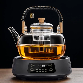 2024新款电陶炉煮茶器玻璃耐高温蒸煮一体家用泡白茶具烧水壶套装
