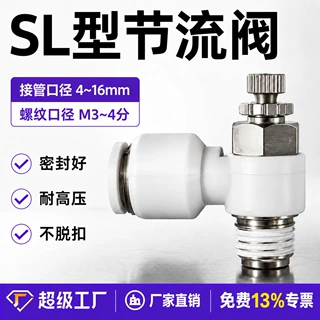 辰驰气动快速接头SL4/6/8快拧快插气管节流阀调速阀气缸配件