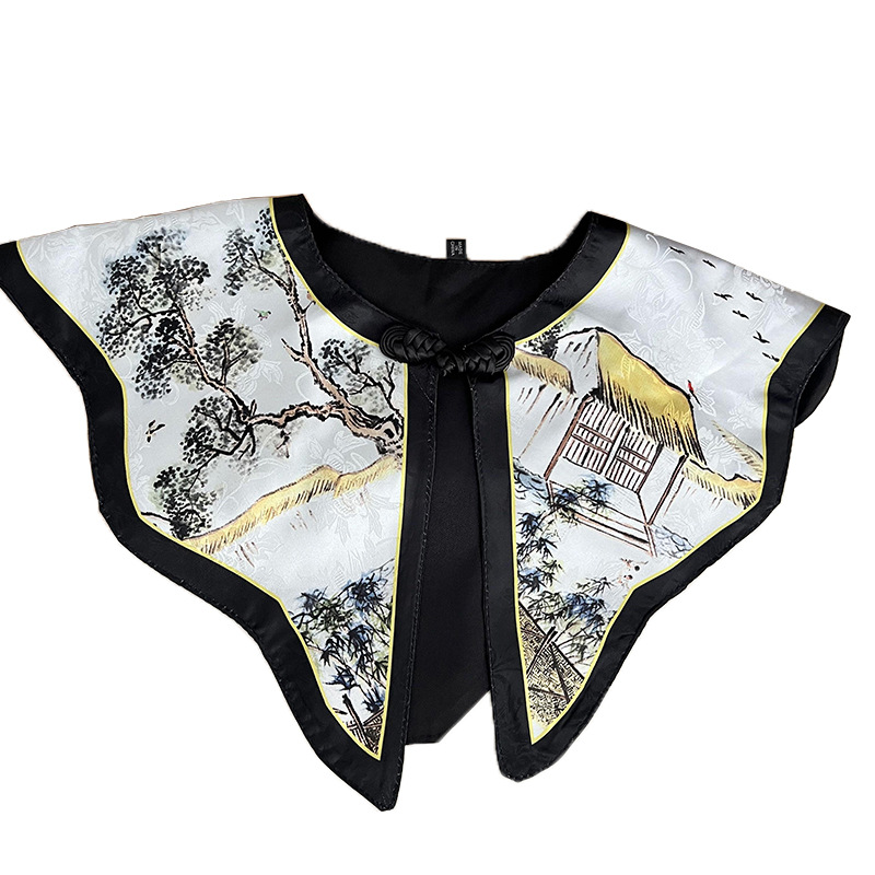 Collar falso para niños collar falso de hoja de loto impresión serie de estilo antiguo de doble cara decoración de cierre de hombro de nube pequeño chal