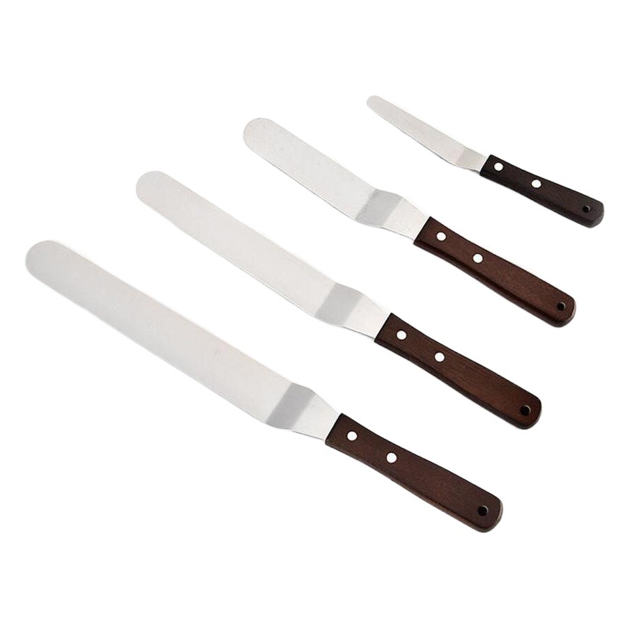 Mango de madera para hornear pan pastel beso cuchillo 10 pulgadas 8 pulgadas 6 pulgadas 4 pulgadas espátula de acero inoxidable herramienta de bricolaje espátula de crema