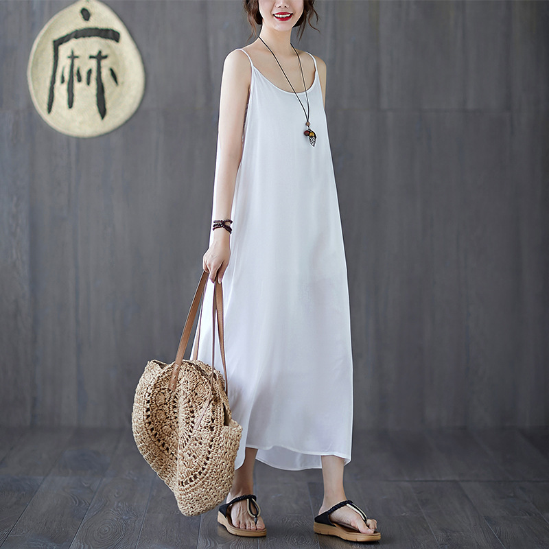 Wholesale Cotton and Linen Suspender Skirt Dress for Women Summer Artistic Bottoming Breathable Vest Skirt Petticoat Loose Inner Long Skirt