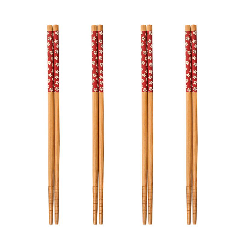 Palillos de bambú de estilo japonés al por mayor 22,5 CM pequeño hilo puntiagudo floral carbonizado palillos en stock puesto grupo compra suministro