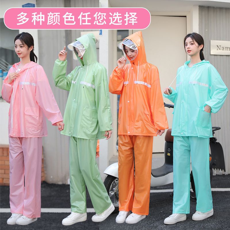 New Women's Thickened Soft Raincoat and Rain Pants Set with Full-Body Double Brim, Zipper, and Pockets for Farm Work, Tea Picking, and Cycling