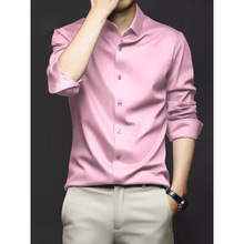 春夏男士粉色衬衫婚庆伴郎结衬衣长袖商务免烫修身纯色正装粉衬衣