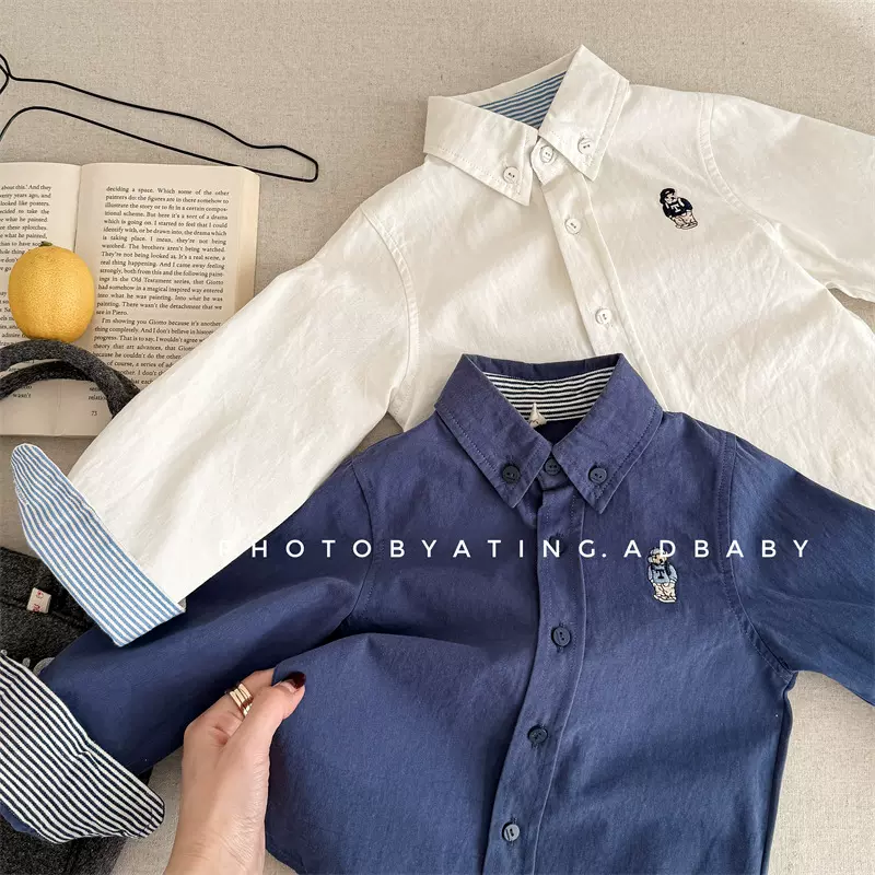 2025秋款童装新款儿童秋装韩版水洗棉刺绣衬衫女童男童衬衣 6031