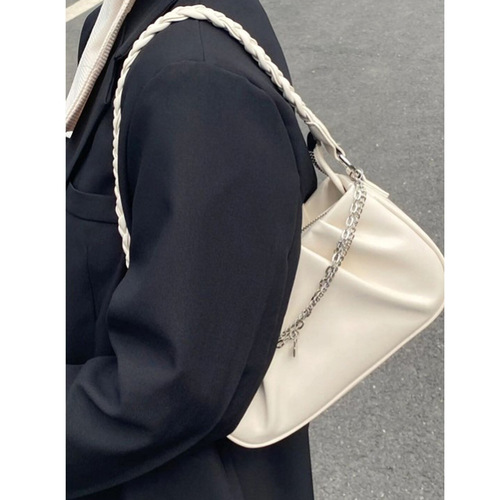 云朵腋下包小众设计小清新褶皱单肩包女斜挎高级感链条编织手提包