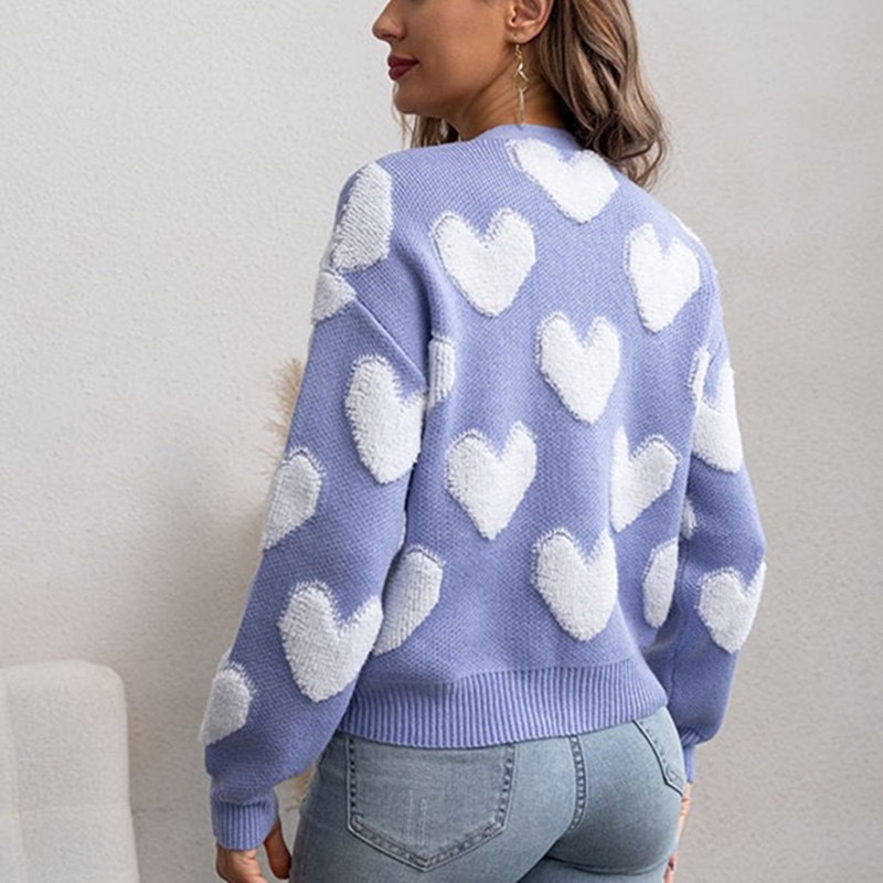 Comercio exterior transfronterizo de Europa y los Estados Unidos Amazon otoño y invierno nueva camiseta de punto de damas de hebilla única flojo suéter de amor chaqueta image 5