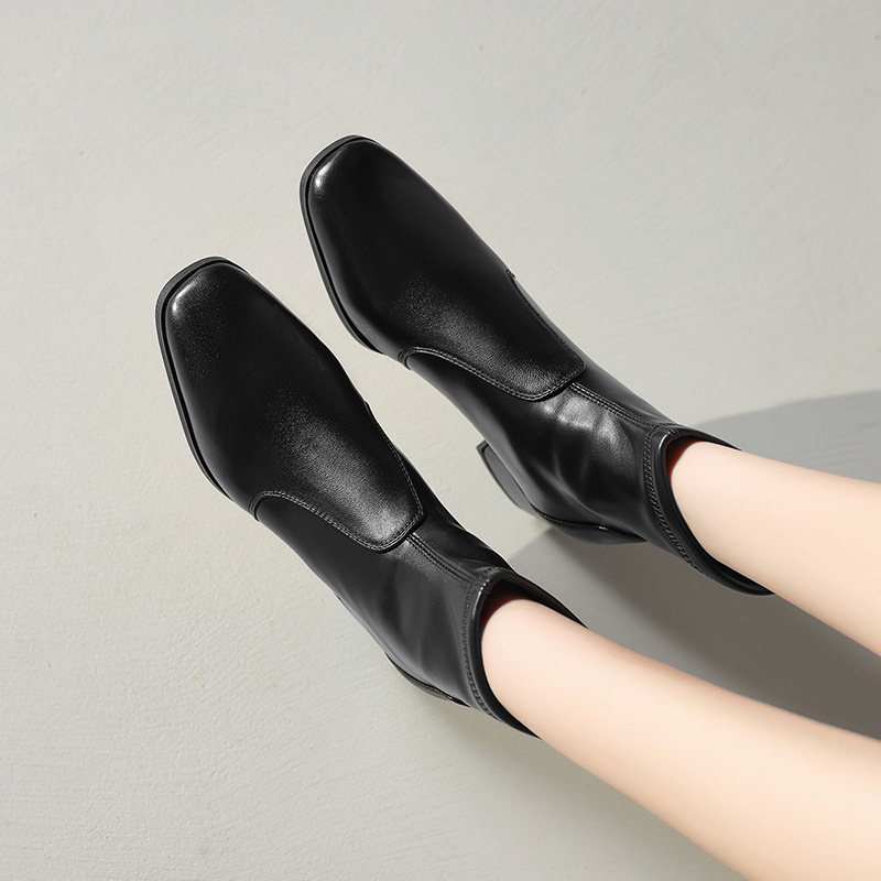 Promotional Korean-style fashion suede stretch boots 2024 autumn and winter new women's short boots with medium heel and square toe slim-fit boots size 3340 Promotional Korean-style fashion suede stretch boots 2024 autumn and winter new women's short boots with medium heel and square toe slim-fit boots size 3340