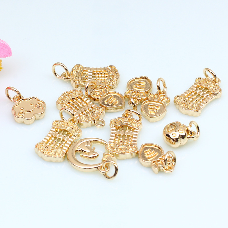 14kは金色の福の字のそろばんの小さいペンダントのdiyのアクセサリの小さいペンダントの耳飾りのイヤリングのブレスレットのネックレスの材料を包みます。|undefined