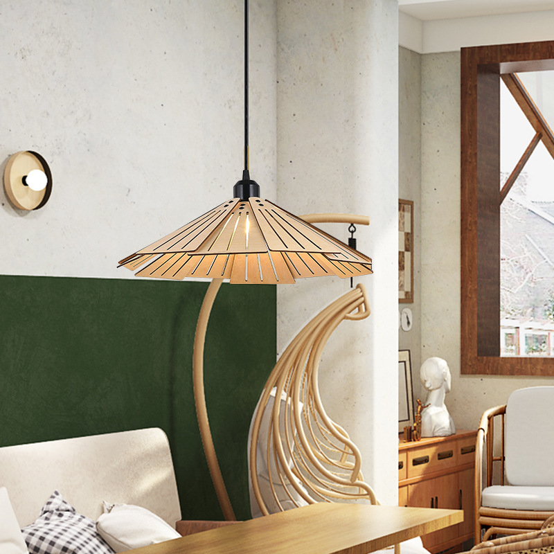 Nueva lámpara de restaurante, lámpara de araña japonesa retro creativa, mesa de comedor, pequeño bar, cama y desayuno, sala de té, lámpara de sombrero de paja de madera estilo wabi-sabi