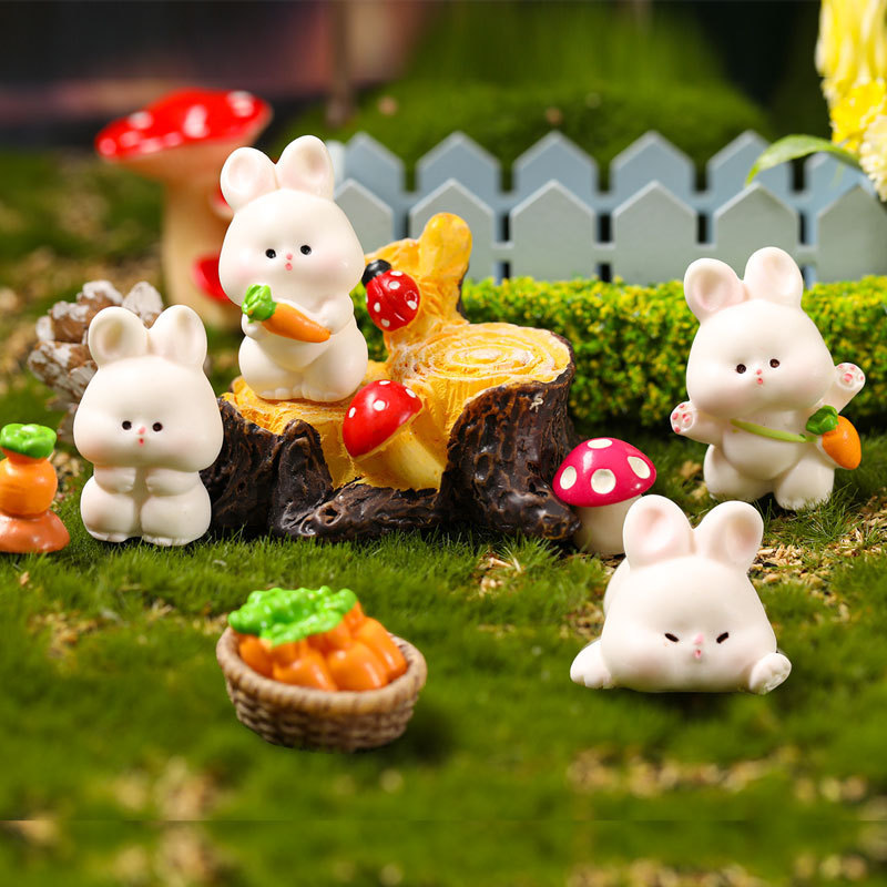 Micro Landscape Ornaments Cartoon Bunny Cute Rabbit Gardening Decoration Accessories Resin Small Ornaments Creative Desktop Ornaments