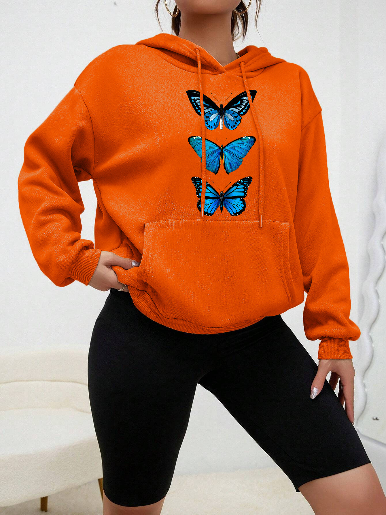 Creative Butterfly Design Print Women Hoodie New Set Casual