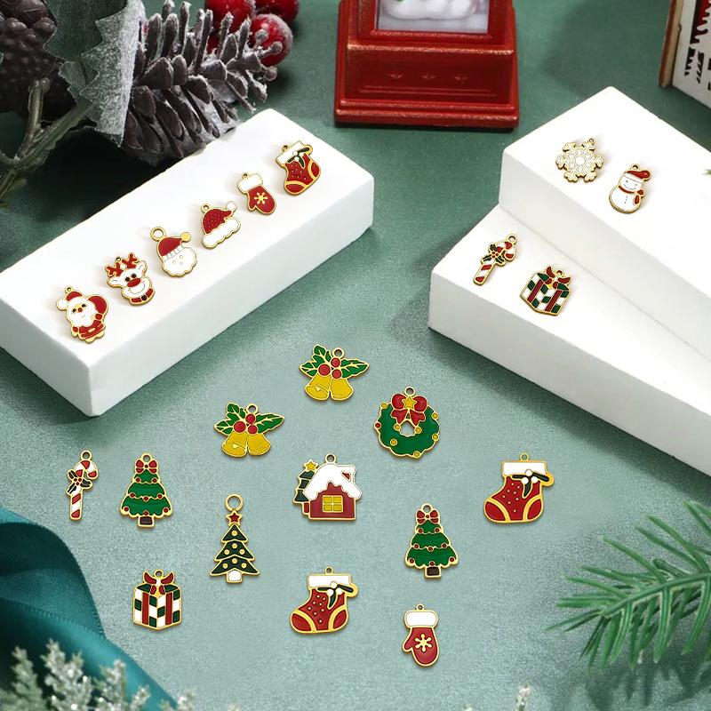 DIY圣诞节 不锈钢 滴油饰品配件吊坠圣诞树圣诞老人雪人手链项链