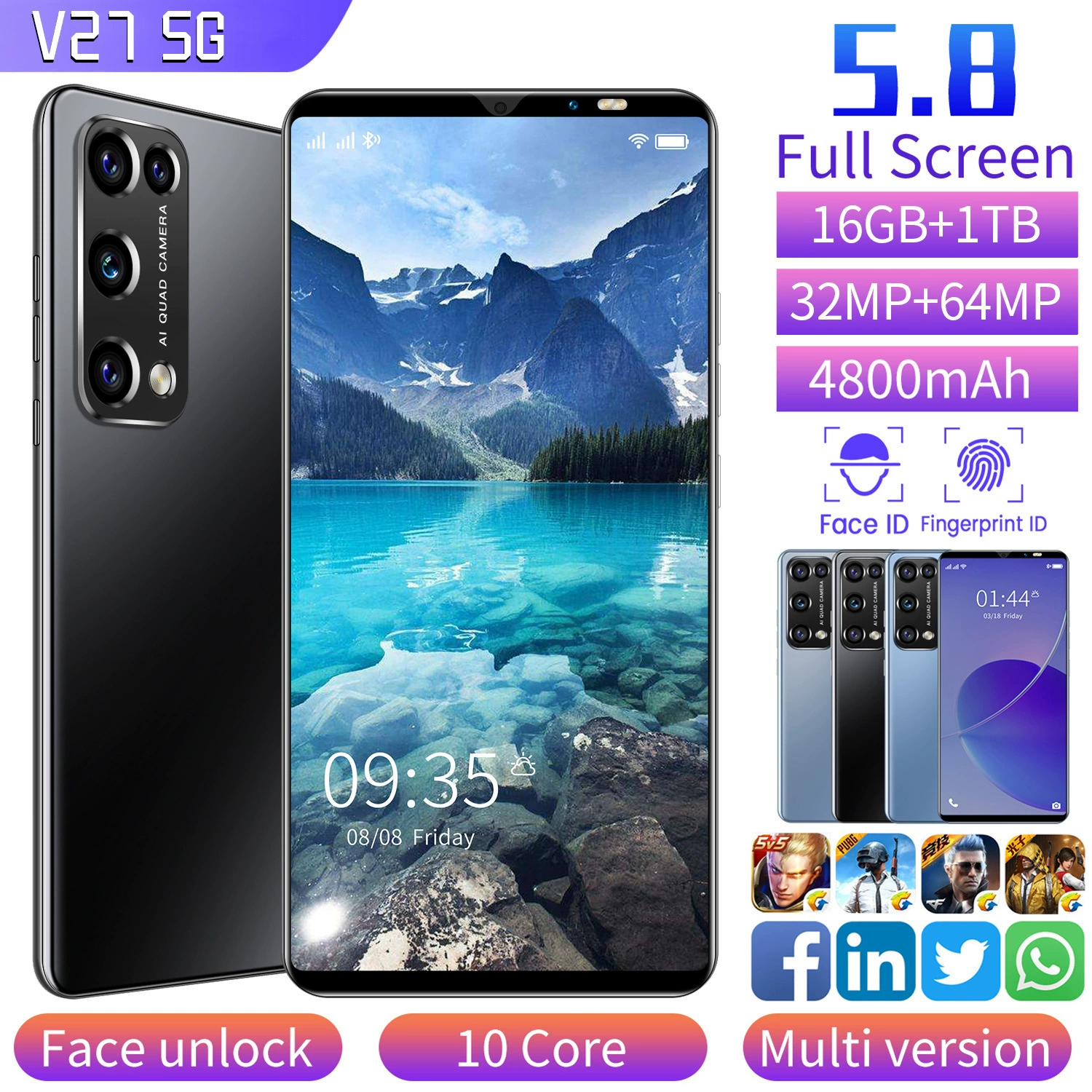 Смартфон, (торговля через границу), Android, 5G, 5.8 дюйма, 8 ГБ