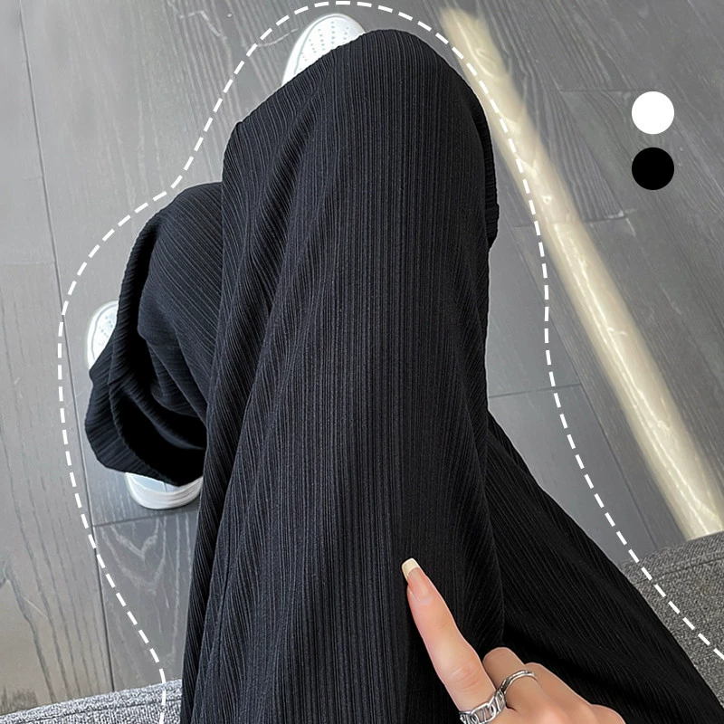 Узкие широкие брюки из ледяного шелка для женщин, летние прямые повседневные классные брюки с высокой талией, драпировкой и укороченным кроем.