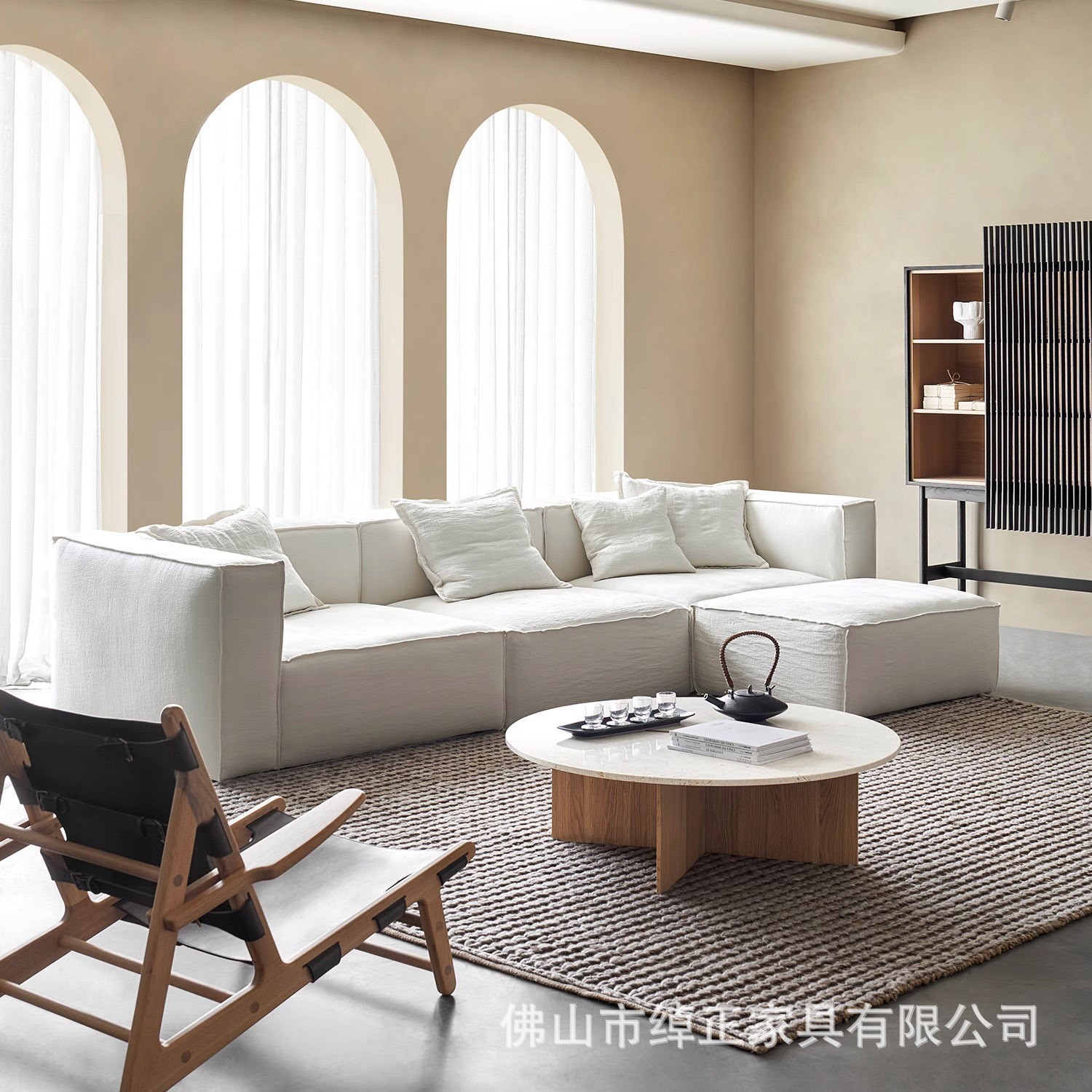 有氧沙发侘寂风亚麻布艺豆腐块北欧小户型客厅组合全拆洗羽绒沙发